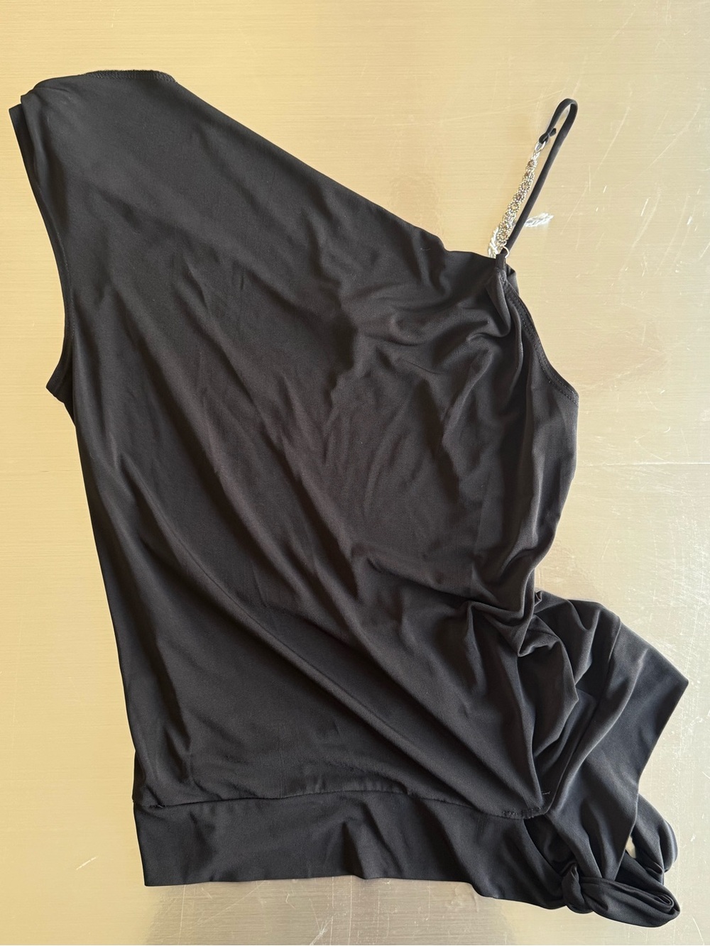 rave Black One-Shoulder Dress with Jeweled Strap